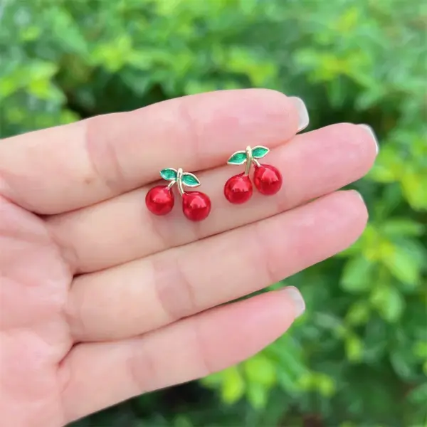 Wholesale 1 Pair Elegant Luxurious Cherry Inlay Copper Zircon 18K Gold Plated Ear Studs