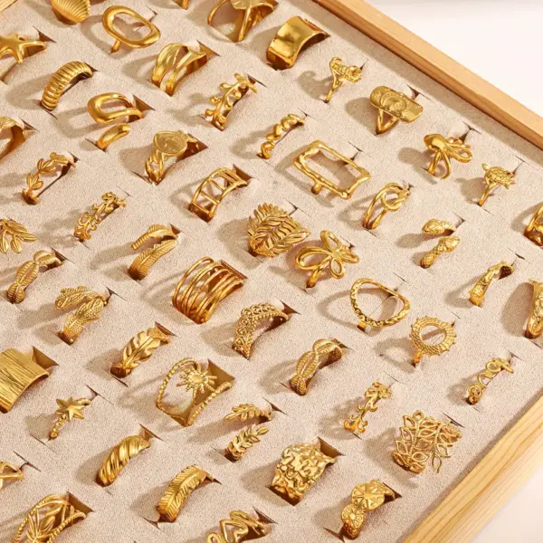 Ion Plating (IP) 18K Gold Plated Round Heart Shape Bow Knot 304 Stainless Steel IG Style Waterproof Non Tarnish Open Rings