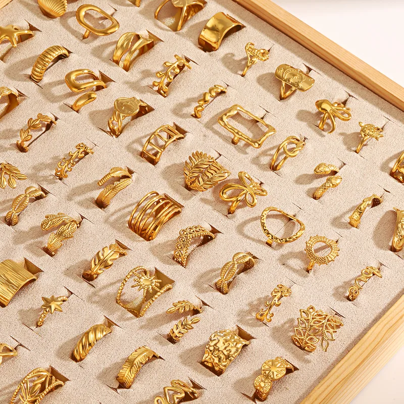 Wholesale Ion Plating (IP) 18K Gold Plated Round Heart Shape Bow Knot 304 Stainless Steel IG Style Waterproof Non Tarnish Open Rings