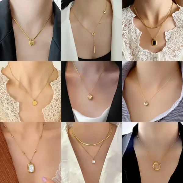 Wholesale Jewelry Fashion Heart Shape Rose 304 Stainless Steel Plating Stainless Steel Necklaces