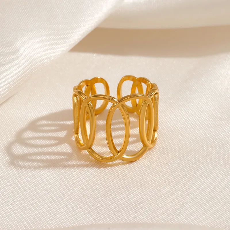 Wholesale PVD Coated 18K Gold Plated Geometric 304 Stainless Steel Streetwear Waterproof Non Tarnish Open Ring