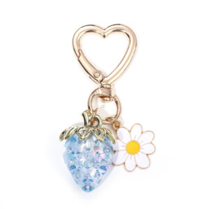 Electroplated blue-strawberry daisy keychain