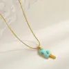 Wholesale Adorable Fresh 18K Gold Plated Stainless Steel Ice Cream Pendant Necklace Drop Oil Design Casual Romantic Commute Style
