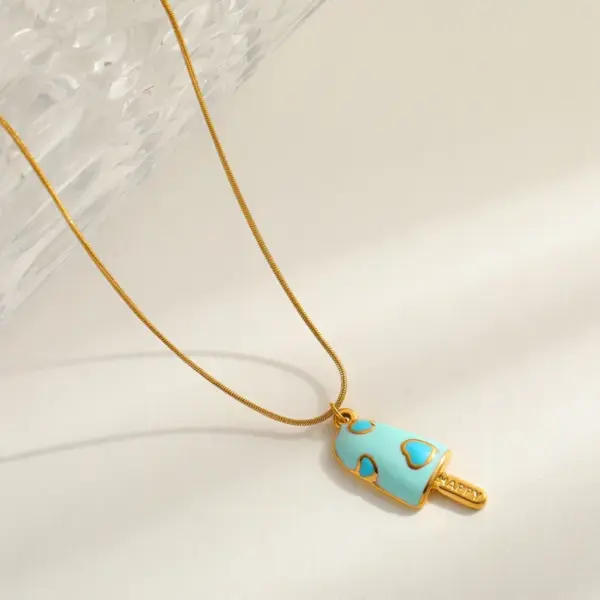 Wholesale Adorable Fresh 18K Gold Plated Stainless Steel Ice Cream Pendant Necklace Drop Oil Design Casual Romantic Commute Style