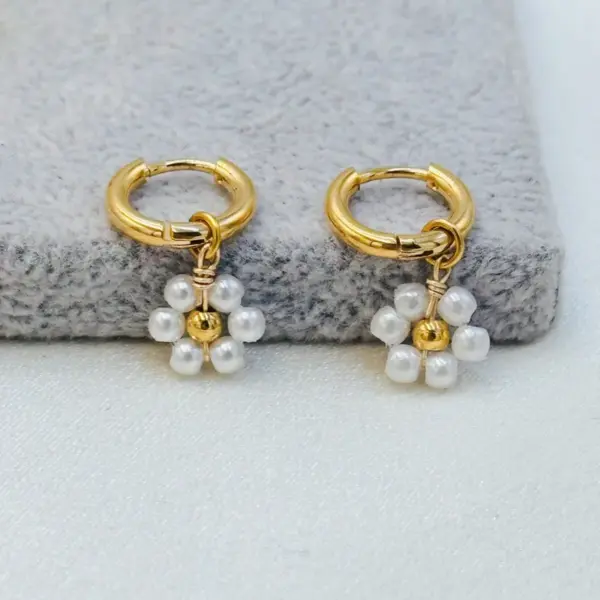 1 Pair Pastoral Flower Inlay 304 Stainless Steel Plastic Stainless Steel Earrings