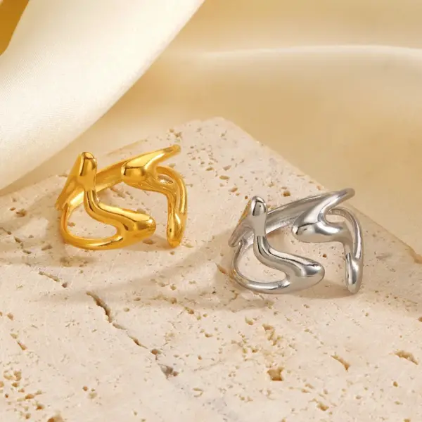 Wholesale Ion Plating (IP) 18K Gold Plated Irregular 304 Stainless Steel IG Style Simple Style Waterproof Non Tarnish Open Rings