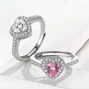 Wholesale Glass Copper Heart Shape Glass IG Style Cute Romantic Silver Rings