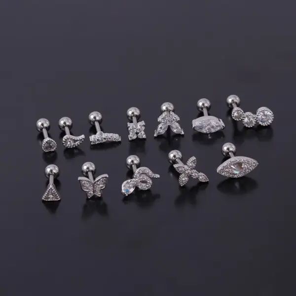 Copper Artificial Gemstones Ear Cartilage Rings & Studs Geometric Waterproof Non Tarnish Surgical Steel Women'S