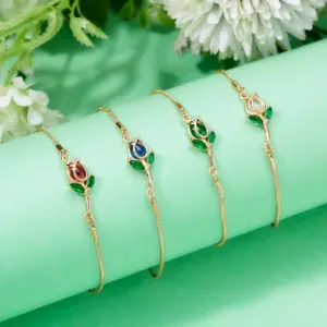 Wholesale Simple Style Flower Stainless Steel Plating Inlay Rhinestones Bracelets