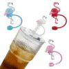 Wholesale Flamingo Four-Color Silicone Straw Cap Dust-Proof and Spill-Proof Straw Cover Creative Cartoon Straw Decorative Plug Factory Direct Sale