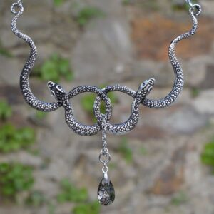 Wholesale Hot sale double snake necklace silver, gothic necklace, snake jewelry crystal necklace, winding snake necklace