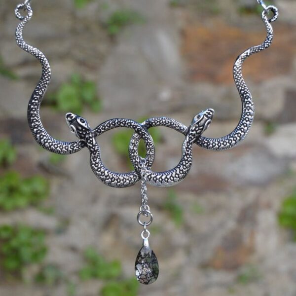 Wholesale Hot sale double snake necklace silver, gothic necklace, snake jewelry crystal necklace, winding snake necklace
