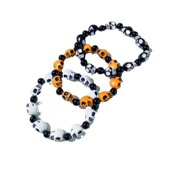 Wholesale Halloween Cross-border Black and White Skull Beaded Bracelet Unisex Hip Hop Punk Bracelet Diablo Vintage Bracelet