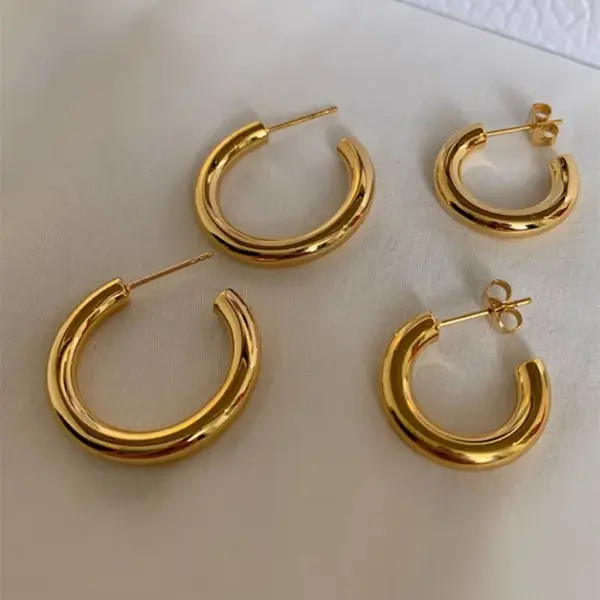 Wholesale 1 Pair Simple Style Solid Color Plating Stainless Steel Gold Plated Earrings