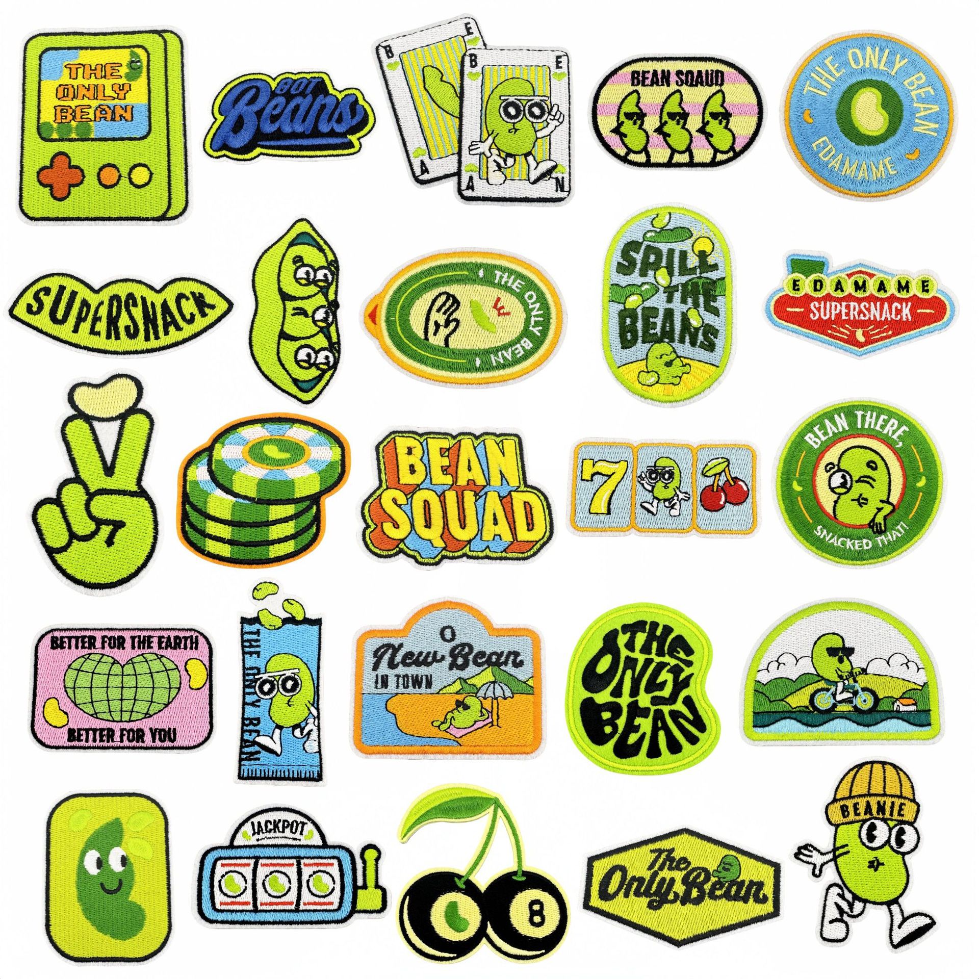 Wholesale Original Green Plant Cloth Sticker Cartoon Cute Decorative Decal Bean Ft Game Computer Embroidery Ironing Style