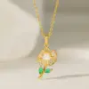 304 Stainless Steel 18K Gold Plated Casual Simple Style Commute Polishing Inlay Starfish Dolphin Flower Acrylic Artificial Rhinestones Pearl Pendant Necklace