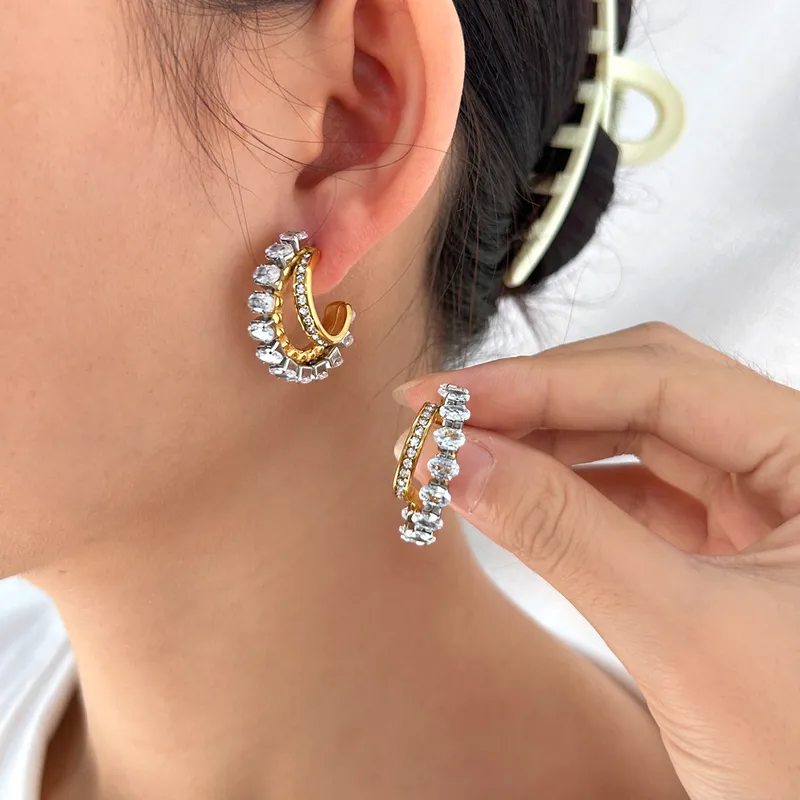 Wholesale PVD Coated 18K Gold Real Gold Plated C Shape 304 Stainless Steel Casual Shiny Waterproof Non Tarnish Ear Studs