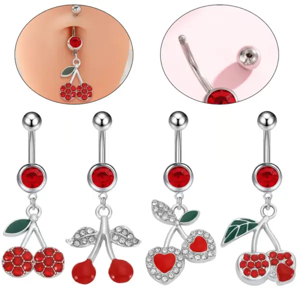 Wholesale Big Red Cherry Belly Button Ring Fruit Piercing Jewelry Belly Hoop Belly Buckle Women's Fashion Accessory For Party And Festival
