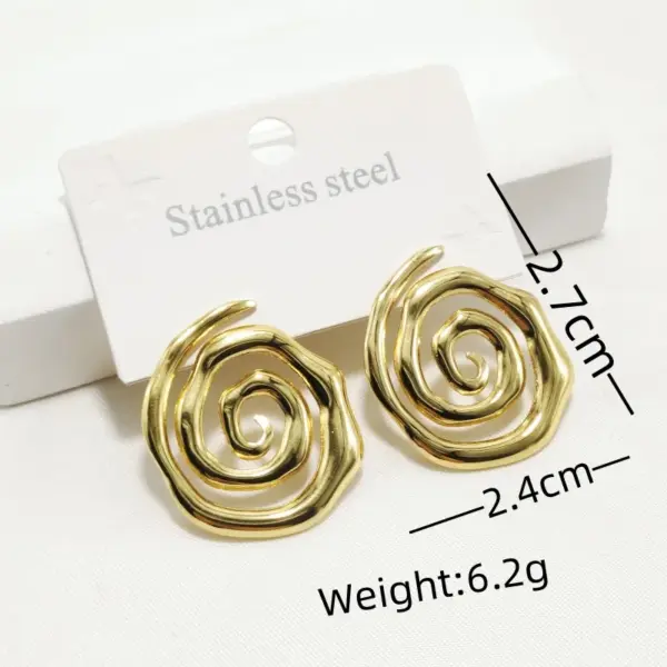Wholesale 304 Stainless Steel Heart Shape Spiral Ion Plating (IP) Golden Plated Elegant Lady Commute Waterproof Non Tarnish Gold Ear Studs