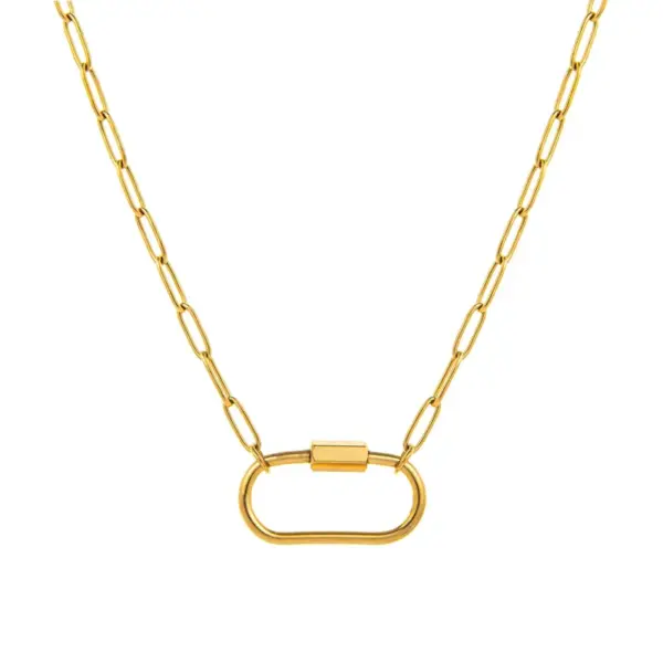 Wholesale 18K Gold Plated Stainless Steel Oval Heart Shaped Link Clasp DIY Adjustable Chain Necklace For Men And Women Suitable For All Seasons