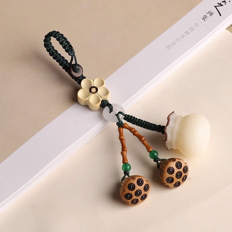 Wholesale Imitation Bodhi Root Lucky Bag Car Keychain Pendant, Peach Wood Lotus d, Cute and Exquisite Mobile Phone Chain Pendant for Men and Women
