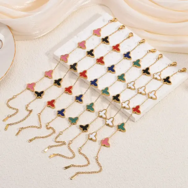 Wholesale Fashionable Luxury Double-Sided Shell Butterfly Titanium Steel Bracelet Women's Ins Plated 18K Gold Non-Fading Stylish Light