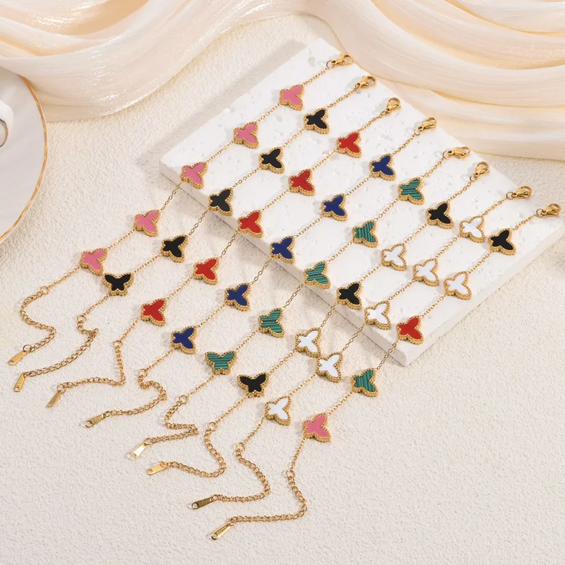 Wholesale Fashionable Luxury Double-Sided Shell Butterfly Titanium Steel Bracelet Women's Ins Plated 18K Gold Non-Fading Stylish Light