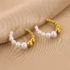 Wholesale C Shape Imitation Pearl Titanium Steel Fashion Earrings