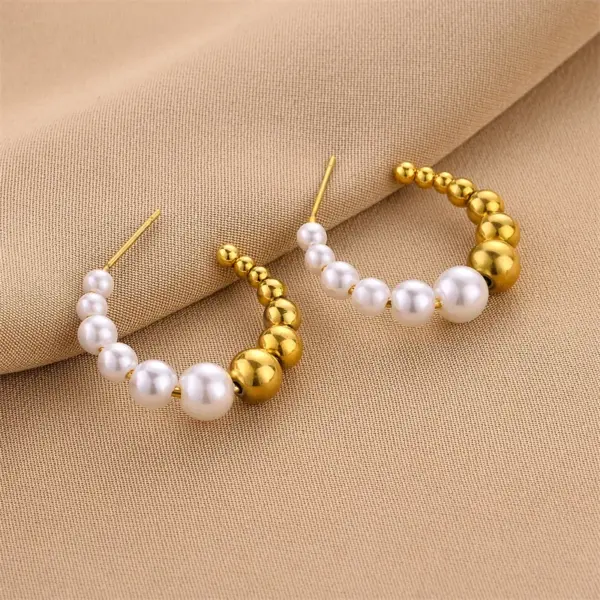 Wholesale C Shape Imitation Pearl Titanium Steel Fashion Earrings