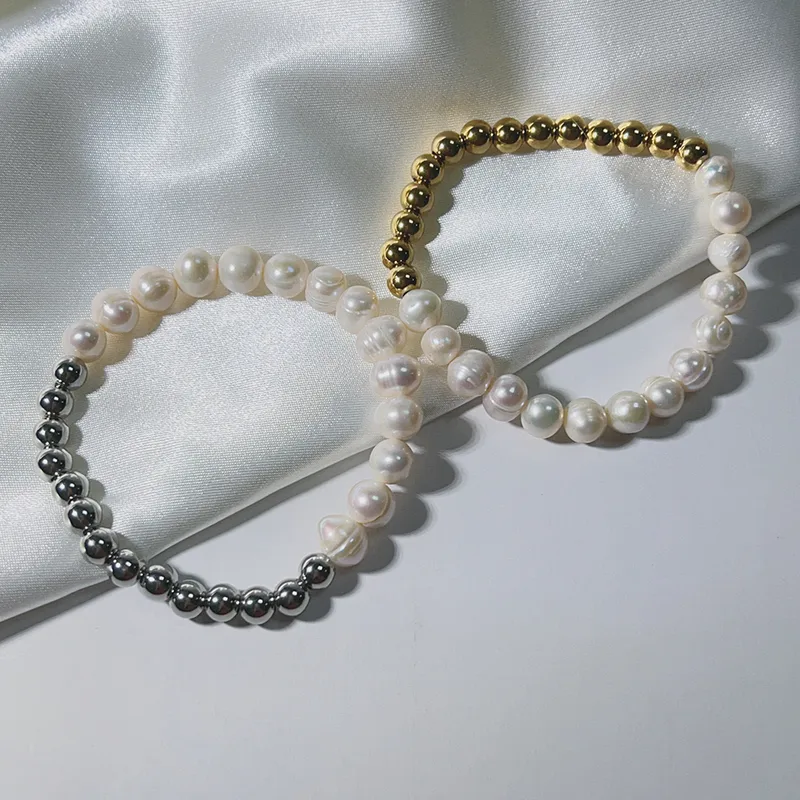 Wholesale Elegant Color Block 304 Stainless Steel Freshwater Pearl Bracelets In Bulk