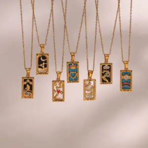 PVD Coated Real Gold Plated 18K Gold Square 304 Stainless Steel Fashion Waterproof Non Tarnish 304 Stainless Steel Pendant Necklace