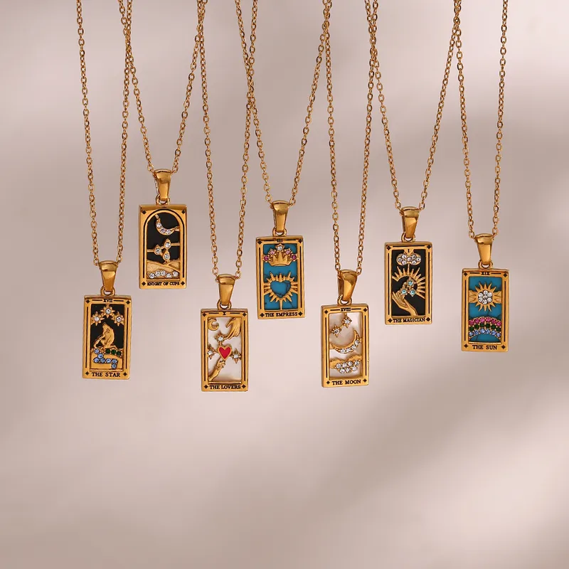 Wholesale PVD Coated Real Gold Plated 18K Gold Square 304 Stainless Steel Fashion Waterproof Non Tarnish 304 Stainless Steel Pendant Necklace