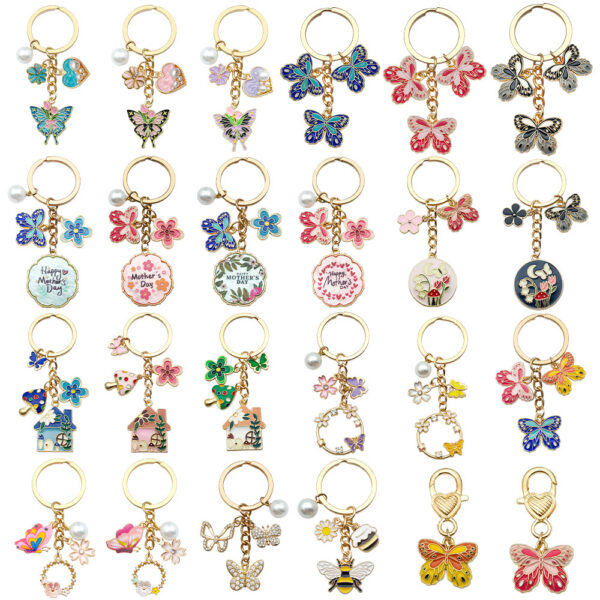 Wholesale Cross-border color butterfly metal key chain pendant key ring luggage jewelry creative cute wind car small gifts
