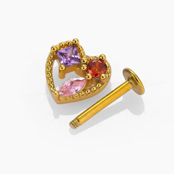Wholesale 1 Piece Lip Rings Simple Style Moon Heart Shape Flower 316L Stainless Steel Waterproof Non Tarnish Surgical Steel Zircon Ion Plating (IP) 18K Gold Plated Lip Rings Ear Cartilage Rings & Studs