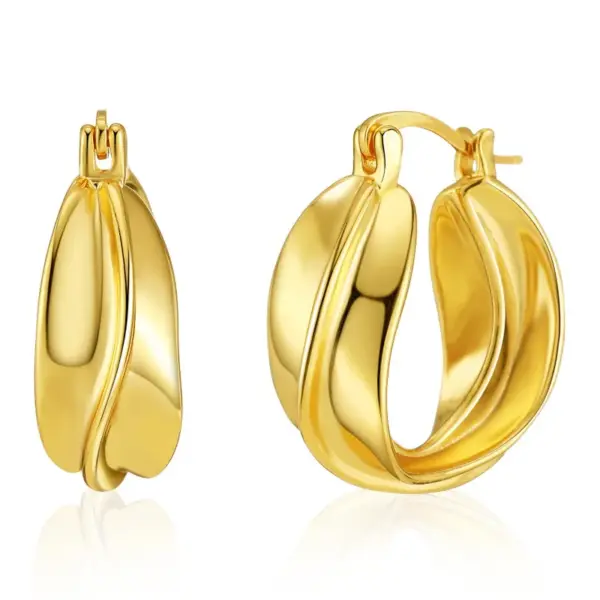 Wholesale 1 Pair Lady Geometric Gold Plated Copper No Inlaid Hoop Earrings