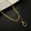 Wholesale Vacuum Plating Real Gold Plated 18K Gold Gold Plating Silver Plated Geometric 304 Stainless Steel Fashion Waterproof Non Tarnish Titanium Steel Layered Necklaces