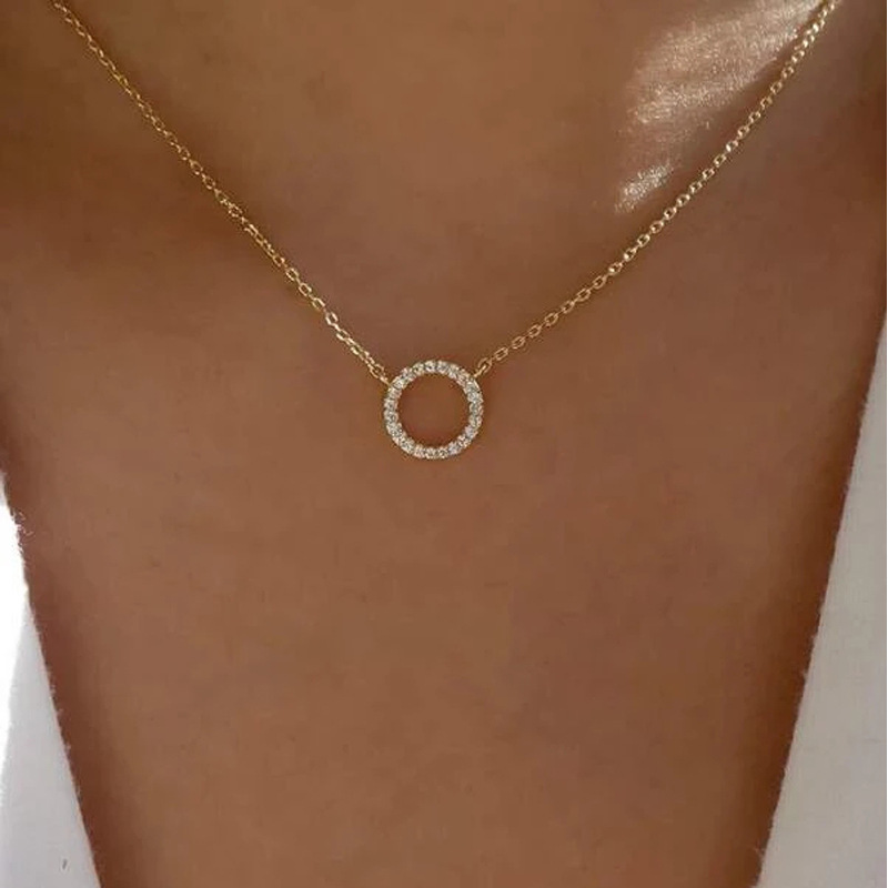 Wholesale European and American Cross-border Fashion Geometric Ring Diamond Temperament Clavicle Chain Simple Niche Temperament Personality Design Sen
