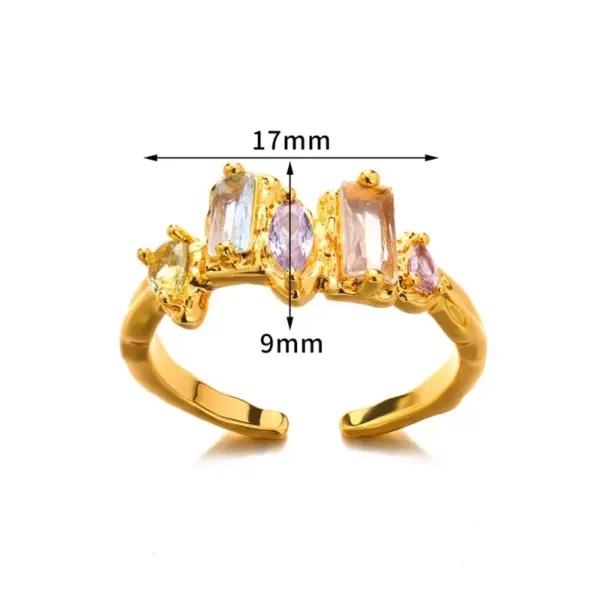 Wholesale Fairy Style Modern Style Colorful Color Block Copper Plating Inlay 18K Gold Plated Zircon Open Rings