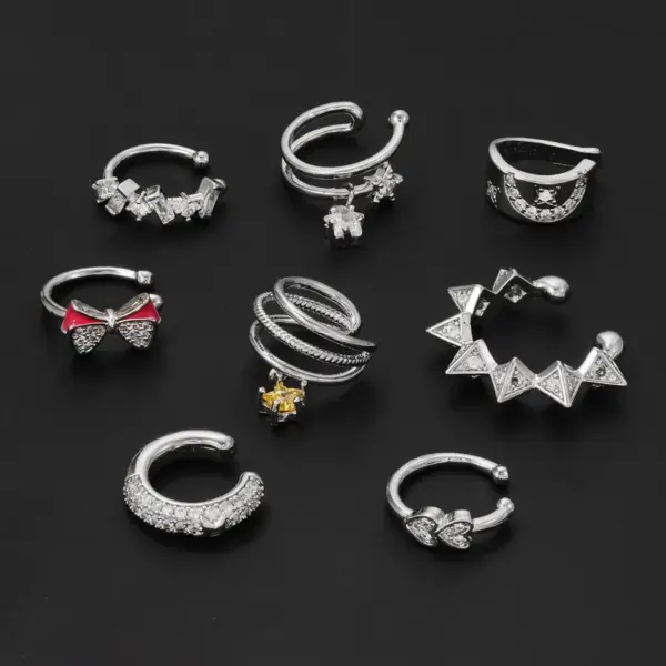 1 Piece Vintage Style Cool Style Geometric Heart Shape Bow Knot Plating Inlay Copper Zircon Ear Cus