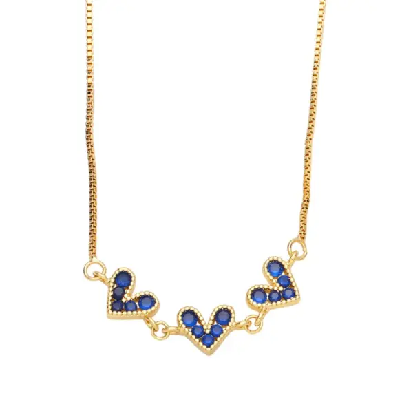 Fashion Color Zircon Heart Shape Stitching Copper Necklace