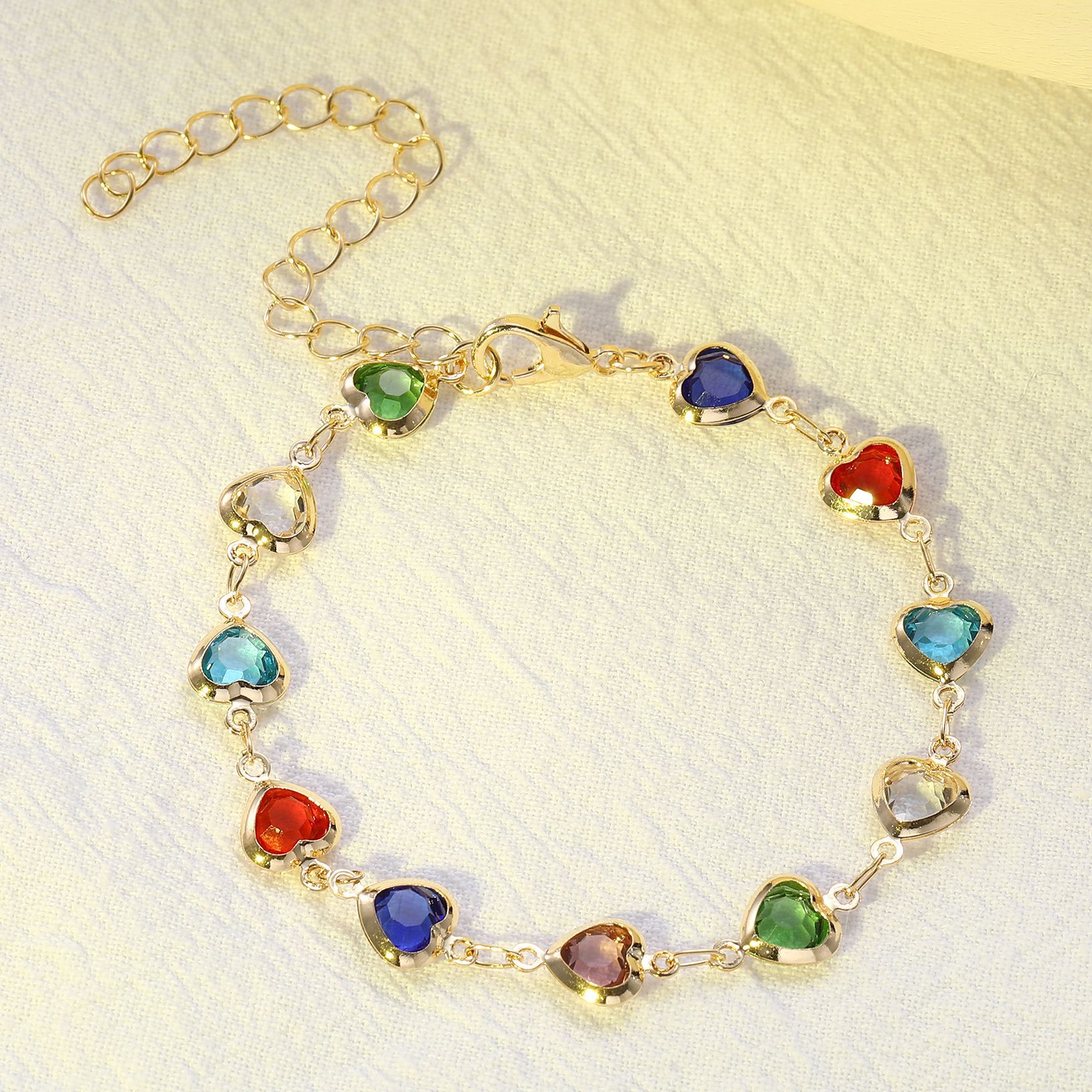 Wholesale Fashion new European and American cross-border color love zircon bracelet love heart-shaped mixed color sweet ladies hand ornaments