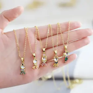 Wholesale Cute Fashion Simple Style Cartoon Character Mermaid Copper Plating Inlay Zircon 18k Gold Plated Necklace