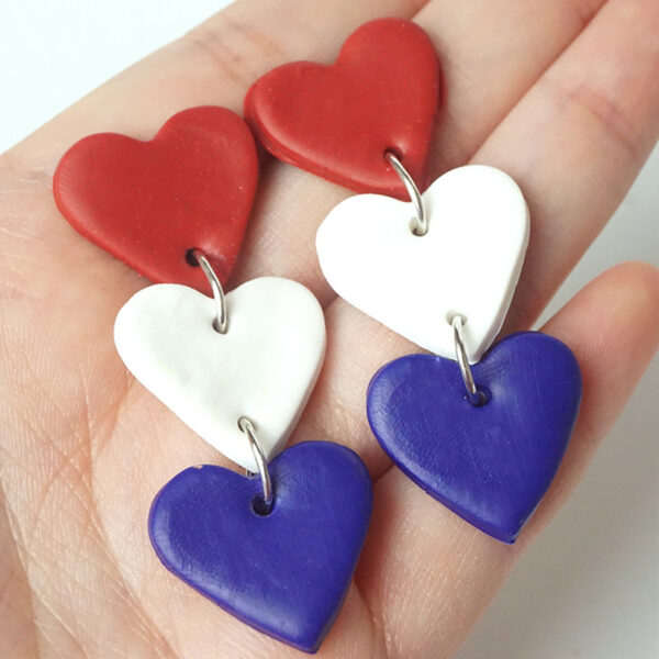 Wholesale Cross-border explosions soft pottery fashion earrings love color matching US Independence Day July 4 national flag color clay earrings