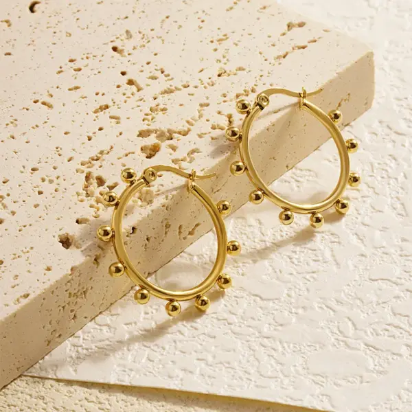 PVD Coated Real Gold Plated 18K Gold Geometric 304 Stainless Steel Simple Style Waterproof Non Tarnish Hoop Earrings