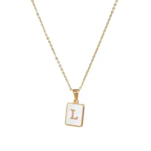 Fritillary Letter Square Pendant Necklace-Gold-Letter L