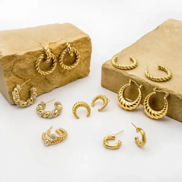 Wholesale 1 Pair Fashion C Shape Plating Inlay 304 Stainless Steel Artificial Gemstones Ear Studs