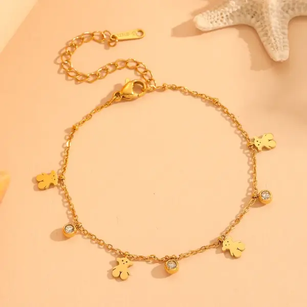 Wholesale 304 Stainless Steel Round Water Droplets Eye PVD Coated Rhinestones Shell 18K Real Gold Plated Cute Sweet Waterproof Non Tarnish Inlay Gold Bracelets Necklace