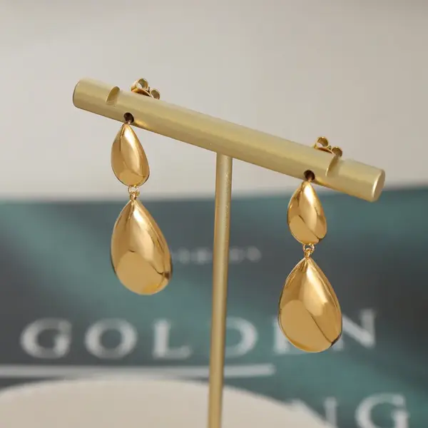 PVD Coated Real Gold Plated 18K Gold Water Droplets 304 Stainless Steel French Style Waterproof Non Tarnish Drop Earrings