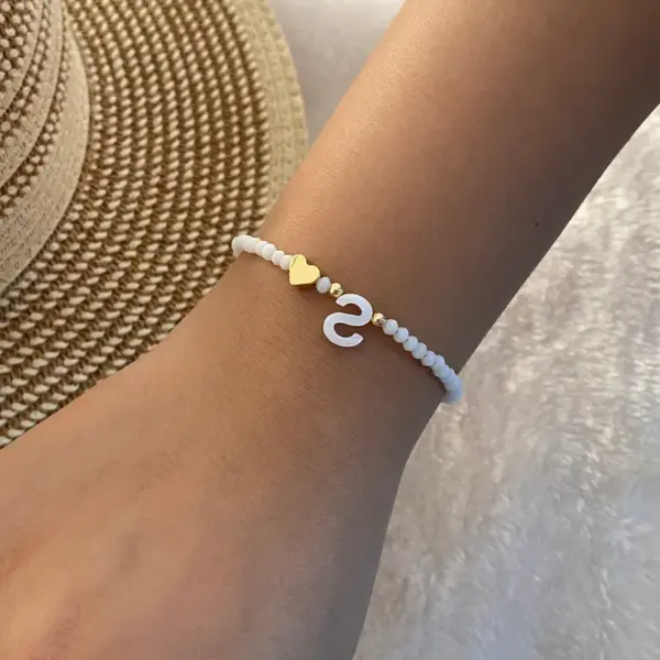 PVD Coated 18K Gold Real Gold Plated Letter Heart Shape Stainless Steel Artificial Crystal Shell Sweet Commute Waterproof Non Tarnish 304 Stainless Steel Bracelets