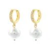 Wholesale 1 Pair Casual Elegant Round Plating Inlay Copper Pearl Zircon 18K Gold Plated Drop Earrings